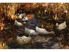 Enten am Teichufer by Alexander Koester, oil on canvas, sold Dec 2024