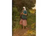Junge Bäuerin in Frühlingshafter Landschaft by Wenceslas Vaclav von Brozik, oil on canvas, offered Mar 2024