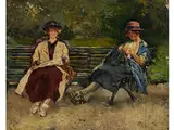 Zwei Frauen auf der Parkbank by Raffaele Ragione, oil on canvas, offered Dec 2015