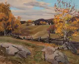 Farm on the Venosta Road by Maurice Hall Haycock, 1948, pastel on paper, sold Feb 2023