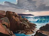 Seascape by Daniel Izzard, 1958, oil on board, sold Feb 2023