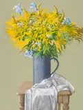 Still Life with Goldenrod by Fred Ross, tempera, pastel and ink on paper, sold Feb 2023