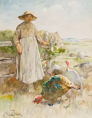 The Turkey Girl by Horatio Walker, watercolour on paper board, sold Feb 2023