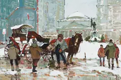 Montréal, Square Maisonneuve by Serge Brunoni, oil on canvas, sold Jan 2023