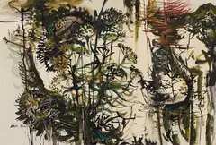 Weeds Along the Fraser by Sam Black, mixed media on paper, sold Jan 2023