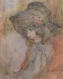 Girl with Bonnet by Charles de Belle, pastel on paper, sold Jun 2023