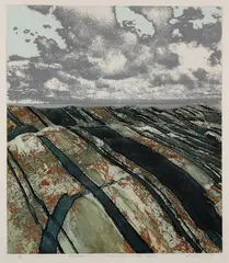 Rockscape #2, Precambrian Shield Series by Ed Bartram, 1979, etching on paper, sold Feb 2023