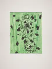 Klopfkopf by Georg Baselitz, 1991, Farbaquatinta und Kaltnadel auf Velin, sold Oct 2023