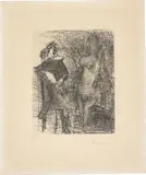 Homme accoudé et à demi agenouillé sur une chaise devant (ou pensant à) une femme by Pablo Picasso, 1968, Radierung und Kaltnadel auf Velin, sold Jan 2025