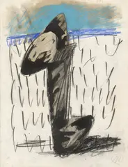 Ohne Titel. 2. Hälfte 1970er-Jahre by Markus Lüpertz, Ölstift und Farbkreide über Lithografie auf festem Velin, sold Nov 2025