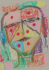 Aus: „Parsifal - Männer ohne Frauen by Markus Lüpertz, Farbkreide über Farbserigrafie auf grauem Velin, sold Jan 2026
