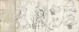 Szenen aus einer Gesellschaft by Adolph von Menzel, Um 1865, Leporello mit beidseitigen Bleistiftskizzen auf gestrichenem, vierfach gefaltetem Papier, sold Jun 2009