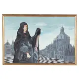 Woman in the Square by Stephen White, Oil on panel, sold May 2025