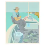 Seated Fisherman, Mending Nets by Claude Howell, Serigraph in colors, sold May 2025