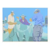 Late Afternoon, Mending Nets by Claude Howell, Serigraph in colors, sold May 2025