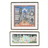 Malabaristas Parapsicologicos / Alphabet City (Two Works) by Pedro Friedeberg, Each a print in colors in custom Pedro Friedeberg ebonized and gilt-decorated wood frame, sold May 2025