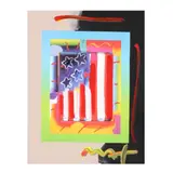 Flag with Heart on Blends by Peter Max, Acrylic over print on paper, sold May 2025