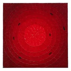 Untitled by Phyllis Stevens, Red colored tessellated acrylic/plexiglass mosaic target panel, sold May 2025