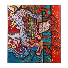 Jazz Totem by Robert Barnard, Acrylic and enamel on canvas, sold May 2025