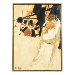 Abstract Composition in Umber and Ebony by Etta Benjamin Cien, Oil on board, sold May 2025