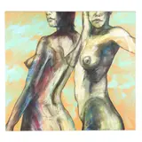 Two Nude Figures by Abel Massot, Acrylic and charcoal on canvas, sold May 2025