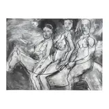 Three Nude Figures on Horseback by Abel Massot, Acrylic and charcoal on canvas, sold May 2025