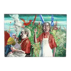 Untitled (Figures in a Garden) by Noel Rockmore, Oil on gesso on panel, sold May 2025