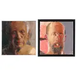 Self Portrait / Pablo Picasso (Two Works) by Noah Saterstrom, Each an oil on canvas painting, sold May 2025