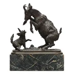 Animalier Bronze Group of Goat and Dog by Christophe Fratin, Patinated bronze, sold Mar 2025