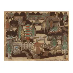 Townscape by Yoshitoshi Mori, Woodblock print in colors, sold Mar 2025