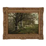 Landscape with Sheep and Herder by J. Janssens, Oil on canvas, sold Mar 2025