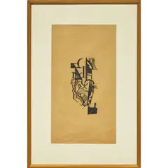 Sans Titre (Material der Malerei Plastik Architektur, pl.3) by Raoul Hausmann, 1918, Gravure sur bois sur papier fin jaune, sold Dec 2023