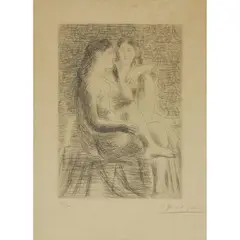 Deux nus assis by Pablo Picasso, 1930, Eau-forte sur papier vergé, sold Dec 2023