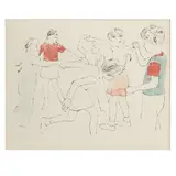 Children Playing Ring Around the Rosie (Happy December) by Andy Warhol, 1954, watercolor, sold Mar 2025