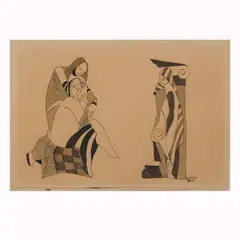Konstruktive Figuren by Béla Kádár, 1950, ink, sold Mar 2025