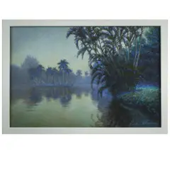 Tropische Flusslandschaft, wohl Ende 20. Jh by Rick Olson, pastel, sold Mar 2025
