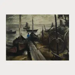 Landung bei Sturm by Karl Eulenstein, 1950, oil on canvas, sold Oct 2024