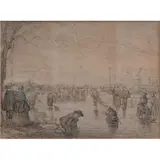 Winterliche Landschaft mit Schlittschuhläufern, wohl 17. Jh. by Hendric Avercamp, watercolor, sold Mar 2024