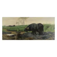 Alter Kaffernbüffel am Tümpel', wohl um 1917-26 by Wilhelm Kuhnert, oil on canvas, sold Mar 2024