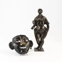 Ländliche mit Ei', 1972 und Frauenmaske mit Ohrhängern by Bele Bachem, 1970, bronze, sold Mar 2024