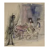 Im Salon by Bele Bachem, 1946, watercolor, sold Mar 2024