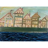 Häuser am Fluss', wohl 1980er Jahre by Drago Jurak, oil, sold Mar 2024