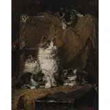 Katze mit vier Jungen auf einem Stuhl, 2. Hälfte 19. Jh. by Julius Anton Adam, oil on canvas, sold Dec 2023