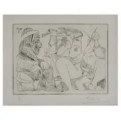 Raphaël et la Fornarina XVI: le Pape est toujours sur son pot songeur' (Tafel 311 aus der Serie 347) by Pablo Picasso, 1968, etching, sold Jun 2023