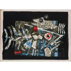 Les poissons by Antoni Clavé, 1958, lithograph, sold Nov 2022
