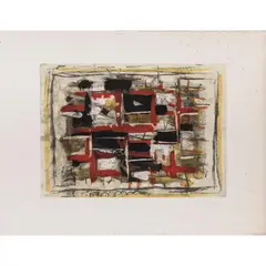 Composition by Roger Bissière, 1960, color etching, sold Nov 2022