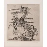 Les deux chevaux by Johnny Friedlaender, 1955, etching, sold Nov 2022
