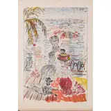 La Terrasse à Menton' und 'Portrait d'une jeune élégante by Constantin Andréevitch Terechkovitch, 1951, color lithograph, sold Nov 2022