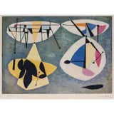Estacade, plage et baigneuse-fleur by Gustave Singier, 1956, etching, sold Nov 2022