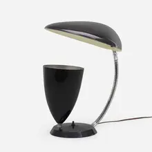 Cobra table lamp by Greta Magnusson Grossman, 1948, enameled aluminum, chrome-plated steel, sold Jan 2023